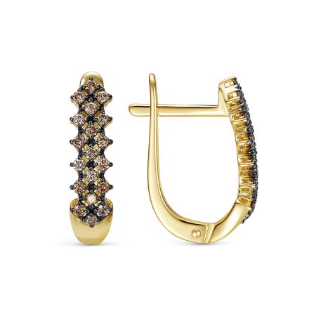 Серьги с 38 коньячными бриллиантами из лимонного золота 141355 Серьги с 38 коньячными бриллиантами из лимонного золота 141355