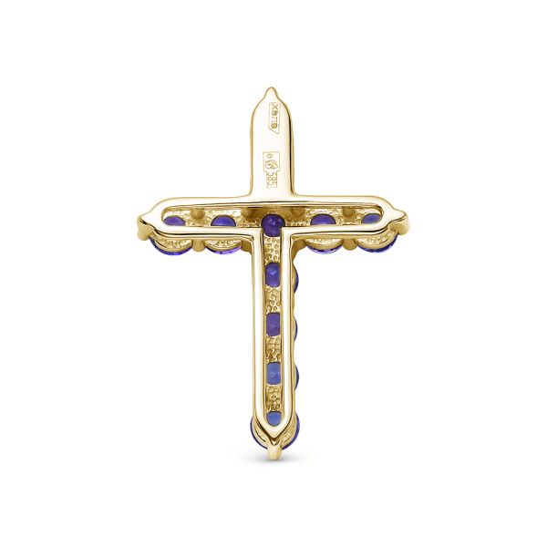 Декоративный крест с 11 танзанитами из лимонного золота 111909