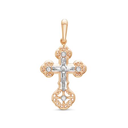 Православный крест с 4 бриллиантами 0.064 карат из красного золота 61908