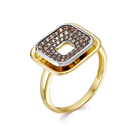 Кольцо с 60 коньячными бриллиантами из лимонного золота 135423 Кольцо с 60 коньячными бриллиантами из лимонного золота 135423