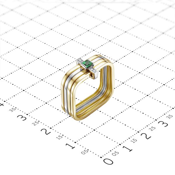 Кольцо с изумрудом и 4 бриллиантами из комбинированного золота 80797