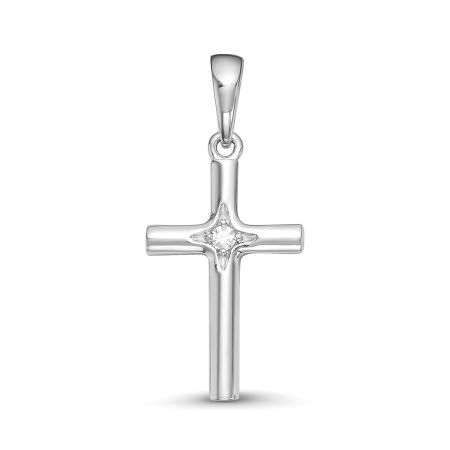 Декоративный крест с бриллиантом 0.024 карат из белого золота 61424