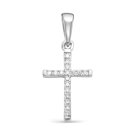 Декоративный крест с 17 бриллиантами 0.068 карат из белого золота 61437