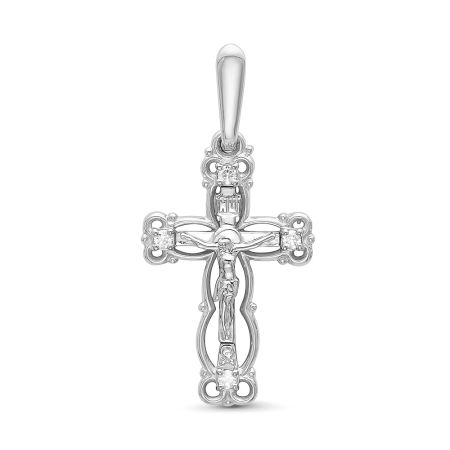 Православный крест с 4 бриллиантами 0.056 карат из белого золота 61903