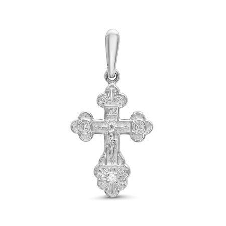 Православный крест с бриллиантом 0.012 карат из белого золота 61907