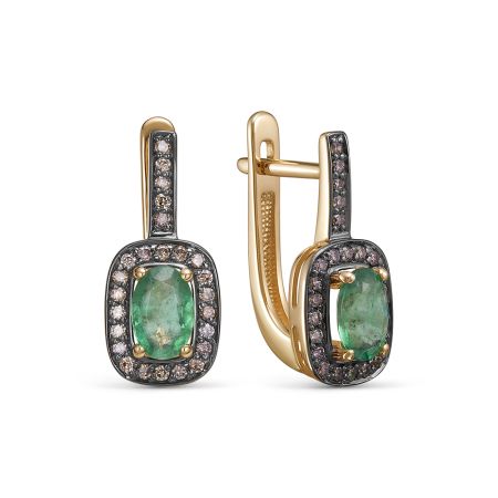 Серьги с изумрудами, бриллиантами, из красного золота 144629