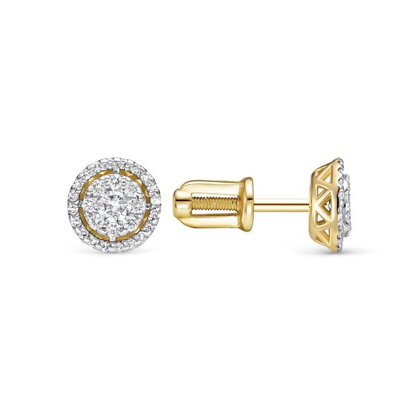 Серьги-пусеты с 58 бриллиантами из лимонного золота 131579