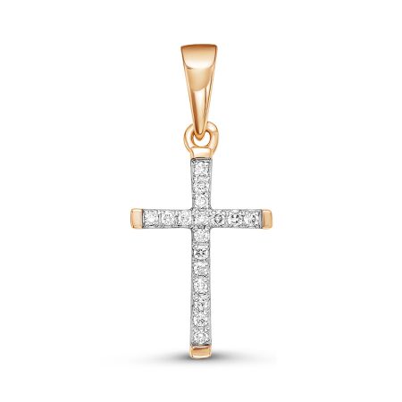 Декоративный крест с 17 бриллиантами 0.068 карат из красного золота 61434