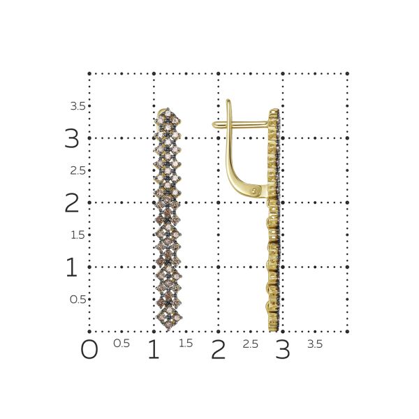 Серьги с 92 коньячными бриллиантами из лимонного золота 141359 Серьги с 92 коньячными бриллиантами из лимонного золота 141359