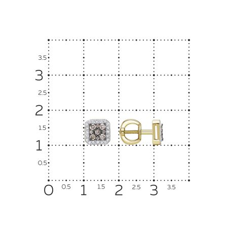 Серьги-пусеты с 18 коньячными бриллиантами и 40 бриллиантами из лимонного золота 141494