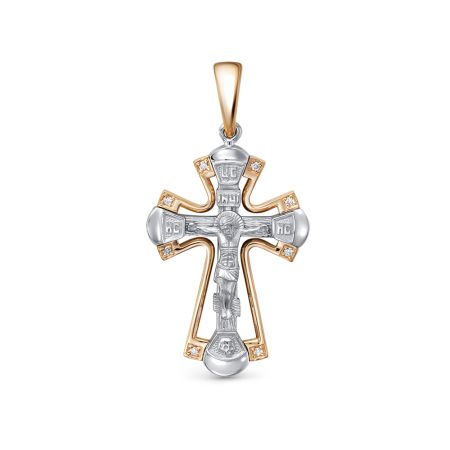 Православный крест с 8 бриллиантами 0.04 карат из комбинированного золота 79445