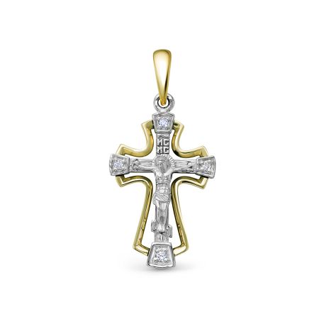 Православный крест с 4 бриллиантами из комбинированного золота 86364