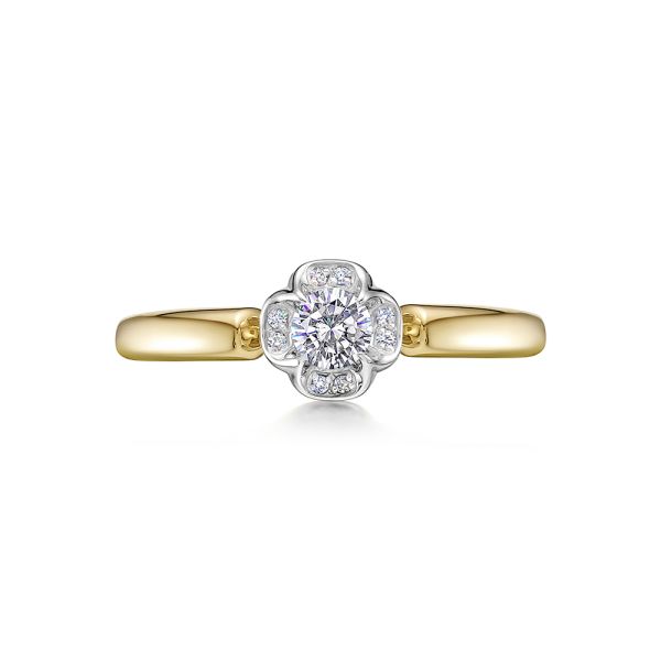 Кольцо с 9 бриллиантами из лимонного золота 114913