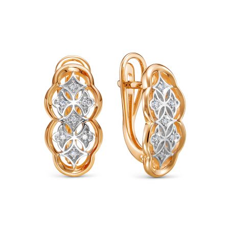 Серьги с 14 бриллиантами 0.098 карат из красного золота 142834