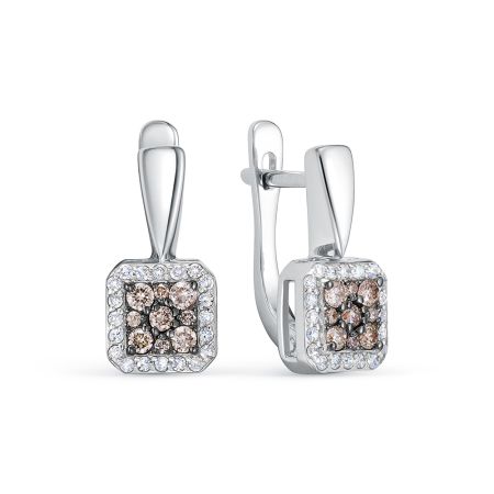 Серьги с 18 коньячными бриллиантами и 40 бриллиантами из белого золота 137513