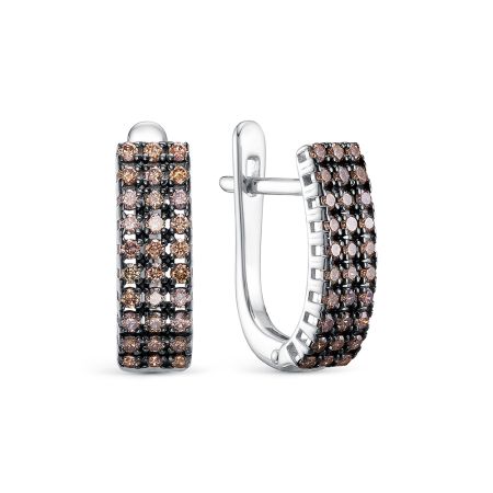 Серьги с 60 коньячными бриллиантами из белого золота 144615