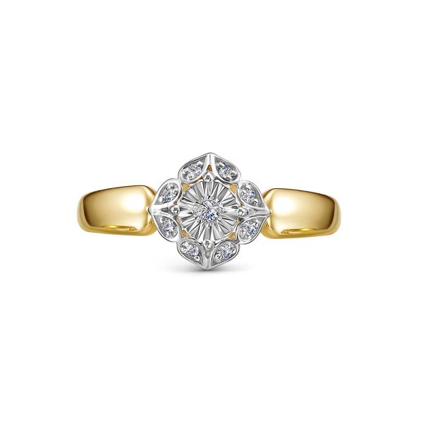 Кольцо с 9 бриллиантами из лимонного золота 144121