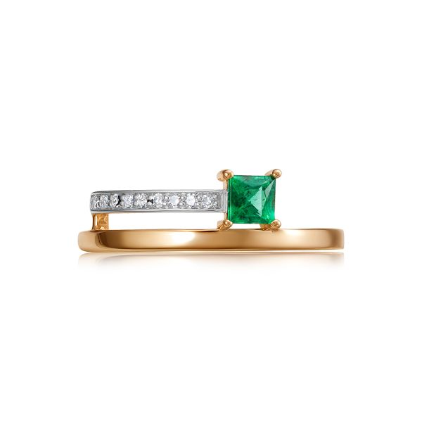 Кольцо с изумрудом и 9 бриллиантами из красного золота 142167