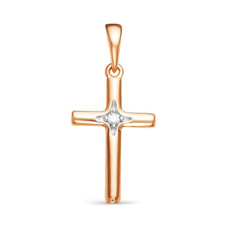 Декоративный крест с бриллиантом 0.024 карат из красного золота 61423