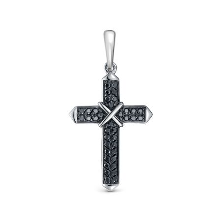 Декоративный крест с 38 черными бриллиантами из белого золота 116710