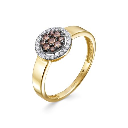 Кольцо с 9 коньячными бриллиантами и 22 бриллиантами из лимонного золота 143865