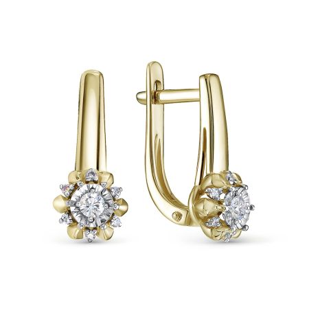 Серьги с 14 бриллиантами из лимонного золота 99764