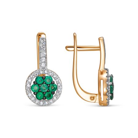 Серьги с 14 изумрудами и 50 бриллиантами из красного золота 142864