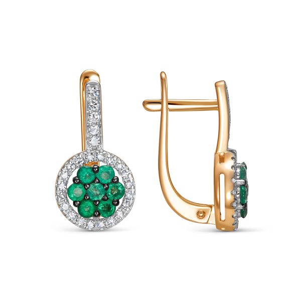 Серьги с 14 изумрудами и 50 бриллиантами из красного золота 142864