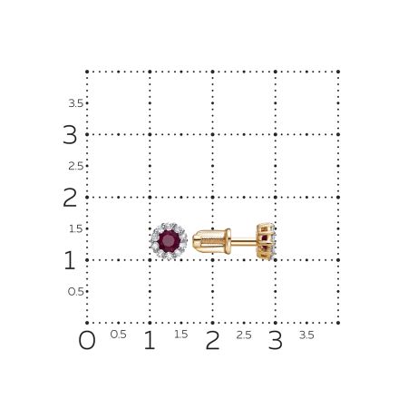 Серьги-пусеты с рубинами и 20 бриллиантами из красного золота 143713