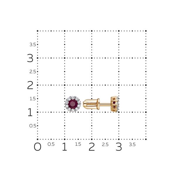 Серьги-пусеты с рубинами и 20 бриллиантами из красного золота 143713