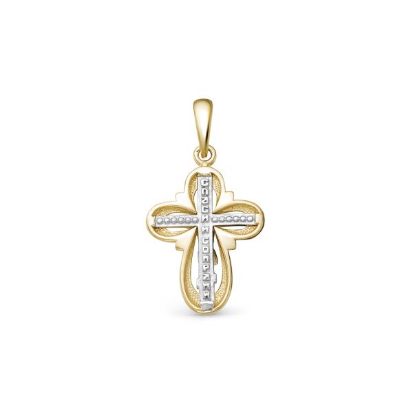 Православный крест с бриллиантом 0.005 карат из лимонного золота 86360