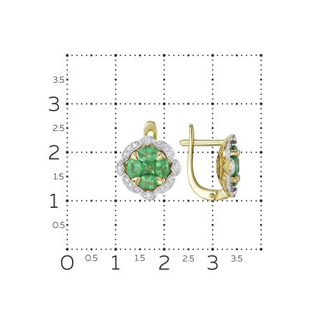 Серьги с 10 изумрудами и 32 бриллиантами из лимонного золота 123750