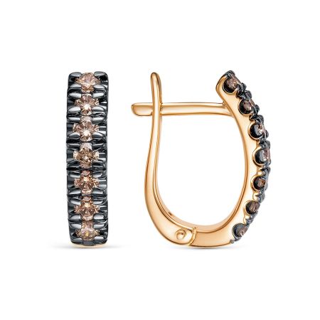 Серьги с 14 коньячными бриллиантами из красного золота 140764