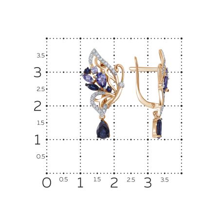 Серьги с сапфирами, танзанитами и бриллиантами из красного золота 110378