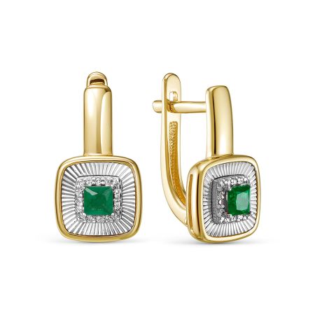 Серьги с изумрудами и 32 бриллиантами из лимонного золота 138862