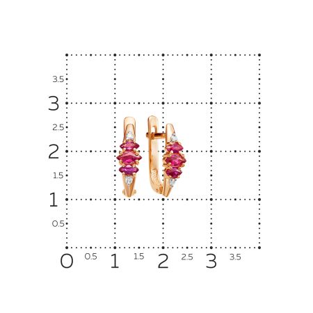 Серьги с 6 рубинами и 4 бриллиантами из красного золота 54004