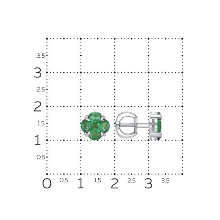 Серьги-пусеты с 10 изумрудами из белого золота 123809