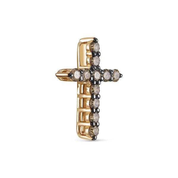 Декоративный крест с 11 коньячными бриллиантами из красного золота 142867
