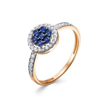 Кольцо с 7 сапфирами и 30 бриллиантами из красного золота 142679