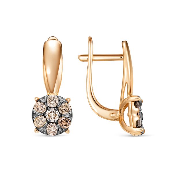 Серьги с 14 коньячными бриллиантами из красного золота 142821