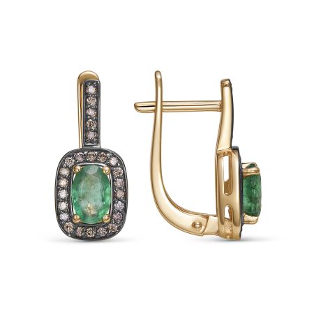 Серьги с изумрудами, бриллиантами, из красного золота 144629