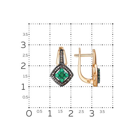 Серьги с изумрудами, бриллиантами, из красного золота 145222
