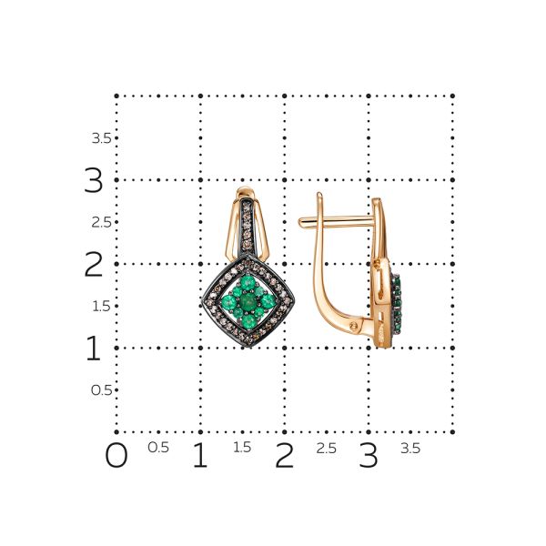 Серьги с изумрудами, бриллиантами, из красного золота 145222