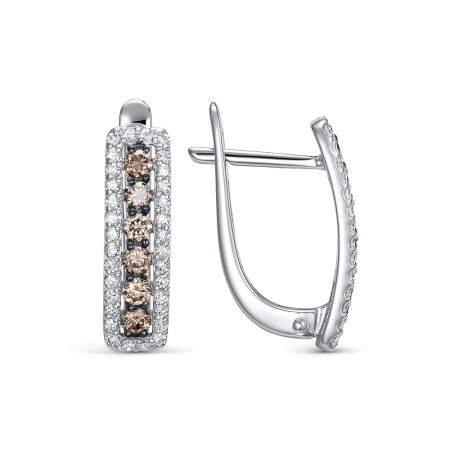 Серьги с 12 коньячными бриллиантами и 64 бриллиантами из белого золота 144617