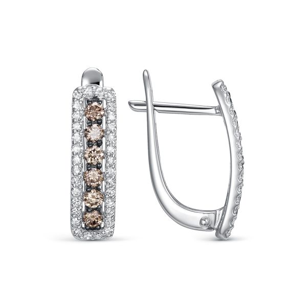 Серьги с 12 коньячными бриллиантами и 64 бриллиантами из белого золота 144617