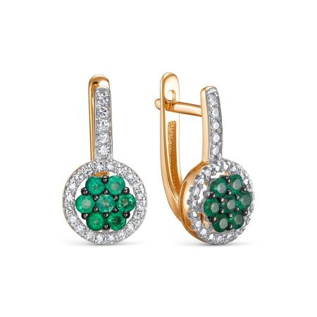 Серьги с 14 изумрудами и 50 бриллиантами из красного золота 142864