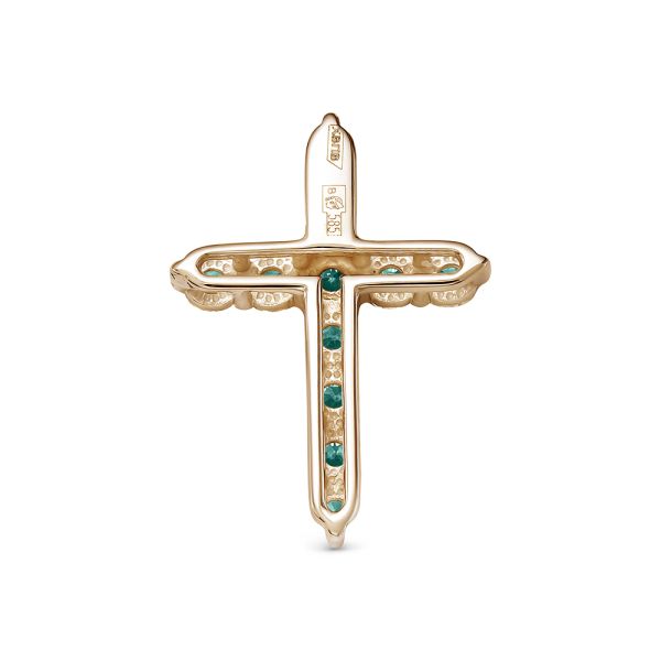 Декоративный крест с 11 изумрудами из красного золота 77714