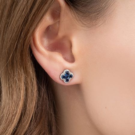 Серьги-пусеты с 10 сапфирами и 48 бриллиантами из белого золота 85983