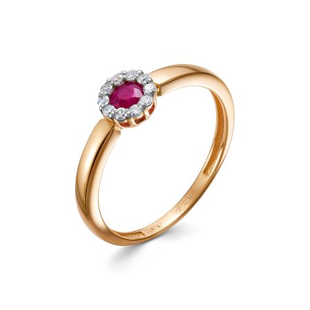 Кольцо с рубином и 10 бриллиантами из красного золота 143427