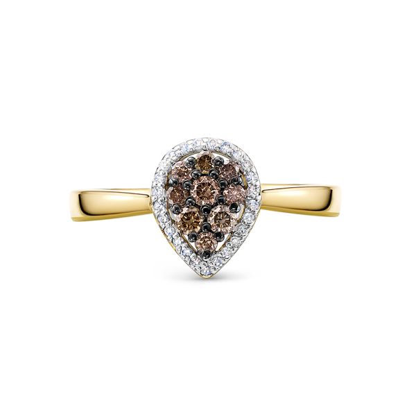 Кольцо с 9 коньячными бриллиантами и 25 бриллиантами из лимонного золота 119363